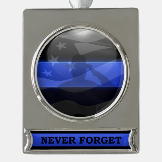 Thin Blue Line Trooper Salute Flag Banner-Ornament Silber (Vorderseite)