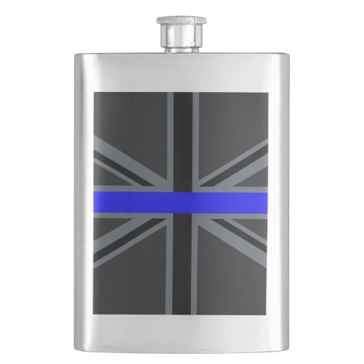 Thin Blue Line Union Jack Design Flachmann (Vorderseite)