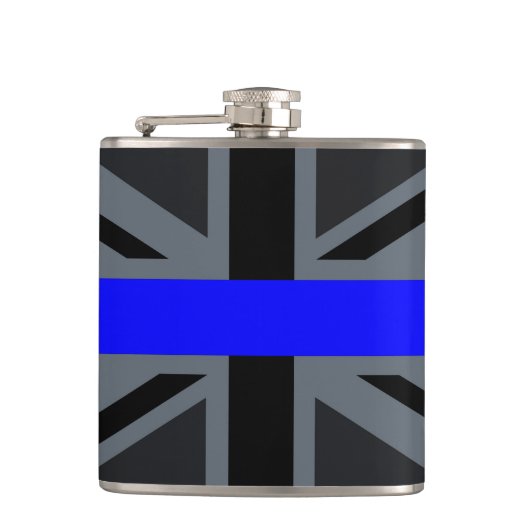 Thin Blue Line Union Jack Design Flachmann (Vorderseite)