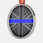 Thin Blue Line Union Jack Graphic Silbernes Ornament (Links)