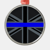 Thin Blue Line Union Jack Graphic Silbernes Ornament (Vorne)