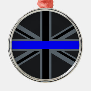 Thin Blue Line Union Jack Graphic Silbernes Ornament