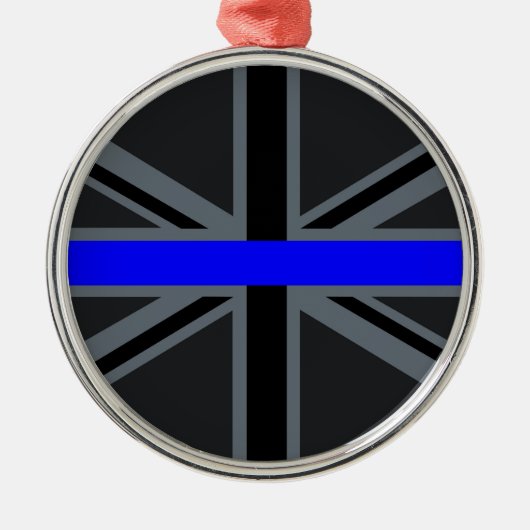 Thin Blue Line Union Jack Graphic Silbernes Ornament (Vorne)