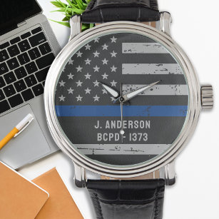 Thin Blue Line - US-amerikanische Flagge - Polizei Armbanduhr