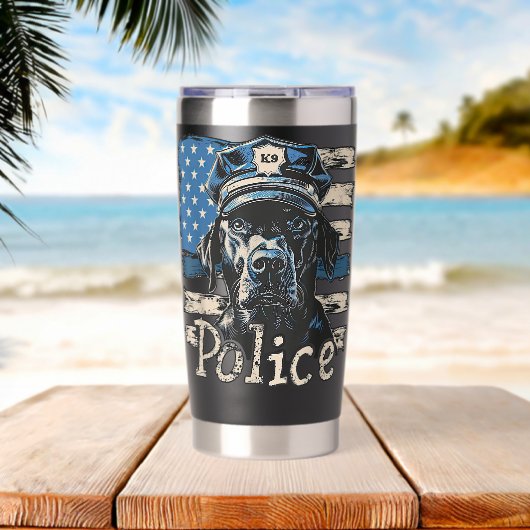 Thin Blue Line US Flag K9 Polizeihund Labrador Thermobecher (Strand (gedreht))