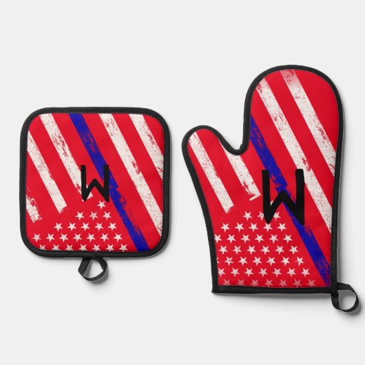Thin Blue Line US Flag Retirement Koch Patriotic Ofenhandschuh & Topflappen-Set (Vorderseite)