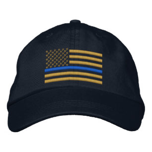 Thin Blue Line US-Flagge in Gold Bestickte Baseballkappe