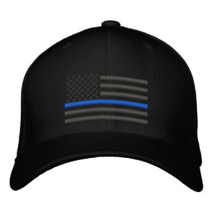 Thin Blue Line US-Flagge in Holzkohle Bestickte Kappe