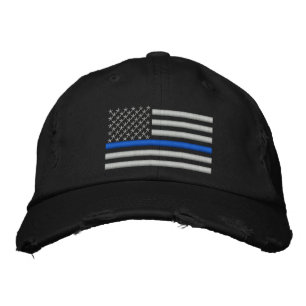 Thin Blue Line US-Flagge in Silver Bestickte Kappe