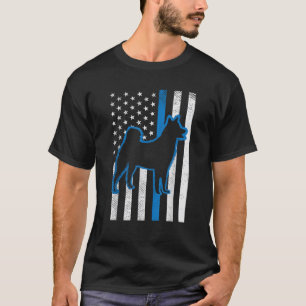 Thin Blue Line US-Flagge Shiba Inu Polizei Haustie T-Shirt