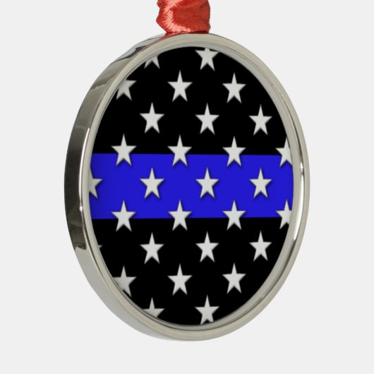 Thin Blue Line US Flagge Silbernes Ornament (Rechts)