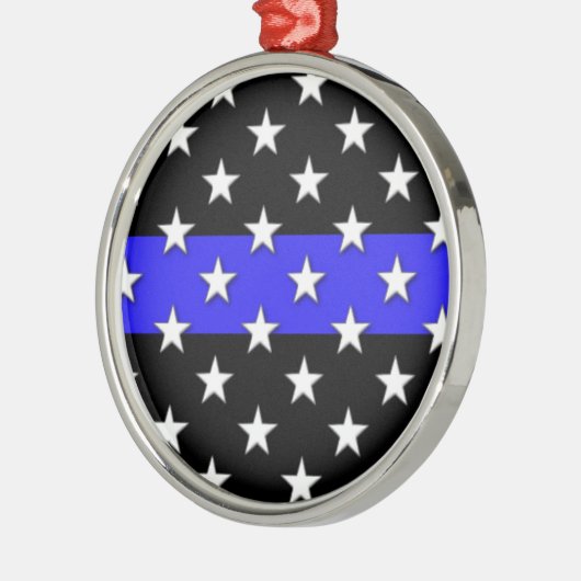Thin Blue Line US Flagge Silbernes Ornament (Links)