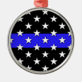 Thin Blue Line US Flagge Silbernes Ornament (Vorne)