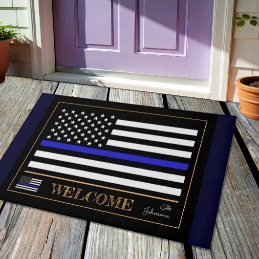 Thin Blue Line USA & American Flag Polizei Willkom Fußmatte