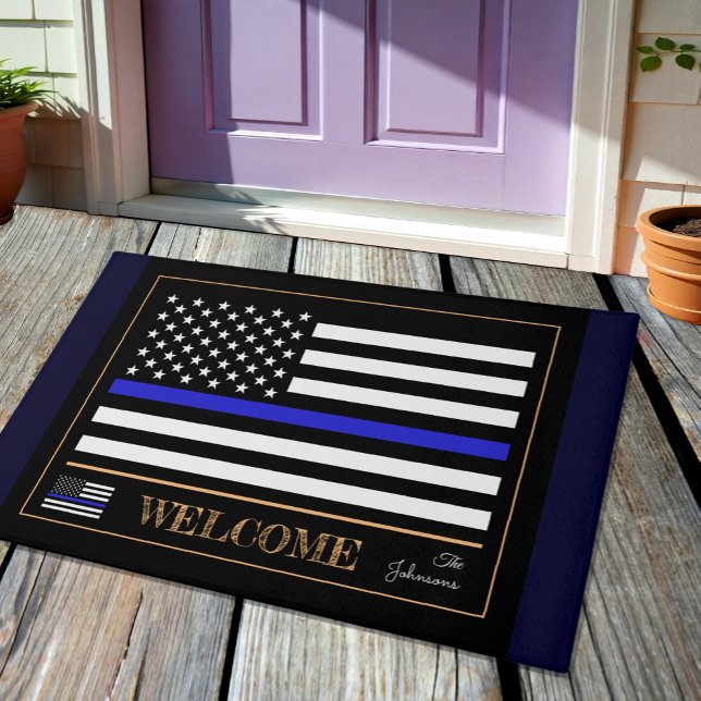 Thin Blue Line USA & American Flag Polizei Willkom Fußmatte (Von Creator hochgeladen)