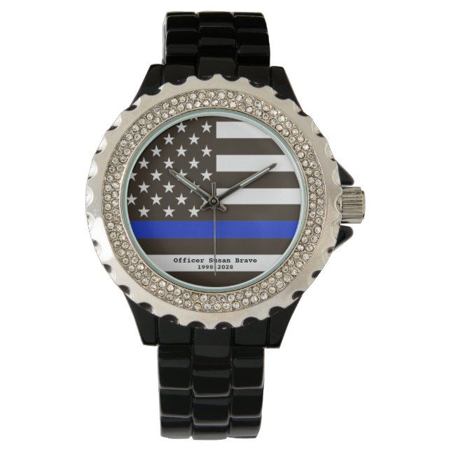 *~* Thin Blue Line USA Flaggenpolizei Offizier Fra Armbanduhr (Vorderseite)