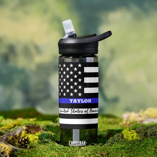 Thin Blue Line & USA personalisierte Polizeiflagge Trinkflasche (Außenbereich)