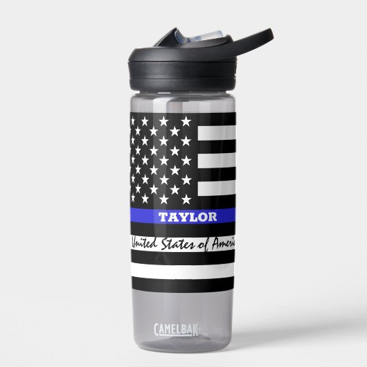 Thin Blue Line & USA personalisierte Polizeiflagge Trinkflasche (Links)