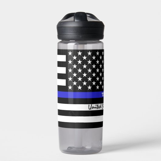 Thin Blue Line & USA personalisierte Polizeiflagge Trinkflasche (Vorderseite)