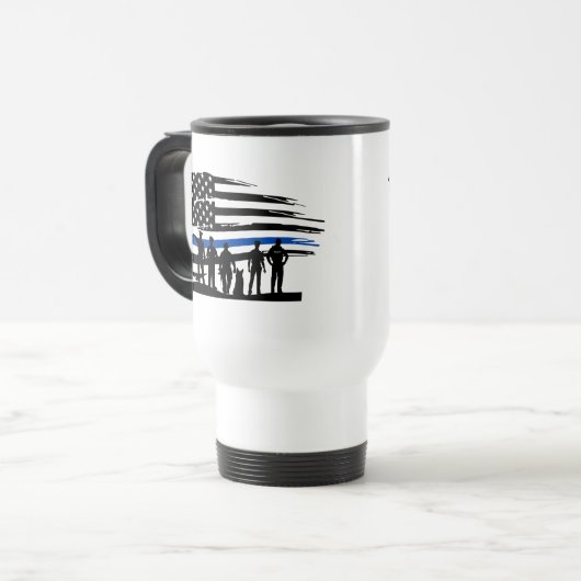 Thin Blue Line, USA Police Support, USA Flag Reisebecher (Vorderseite Links)