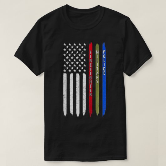 Thin Blue Red Green Line American Flag Police Mili T-Shirt (Design vorne)