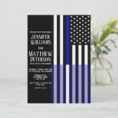 Thin Blue/White Line Flag Hochzeit Einladung (Stehend Vorderseite)