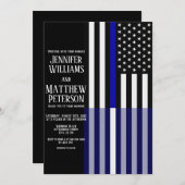 Thin Blue/White Line Flag Hochzeit Einladung (Vorne/Hinten)