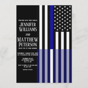 Thin Blue/White Line Flag Hochzeit Einladung