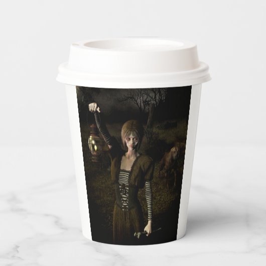 Thin female carrying lamp pappbecher (Rückseite)