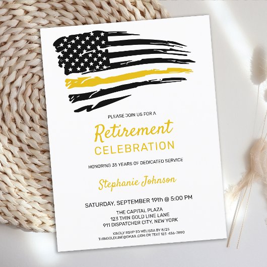 Thin Gold Line 911 Dispatcher Retirement Party Ankündigungspostkarte