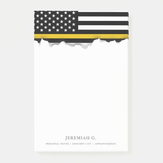 Thin Gold Line Dispatcher Style American Flag Post-it Klebezettel (Vorderseite)