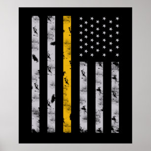 Thin gold line flag 911 dispatcher distressed poster
