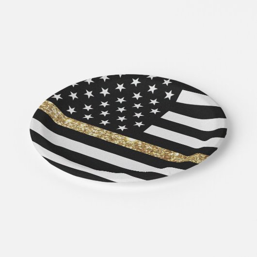 Thin-Gold-Line-Glitzer Pappteller (Schrägansicht)