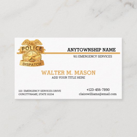 Thin Golden Line 911 Dispatch Custom Visitenkarte (Vorderseite)