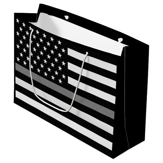 Thin-Graulinie-Flagge Große Geschenktüte (Vorderseite Schrägansicht)
