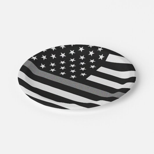 Thin-Graulinie-Flagge Pappteller (Schrägansicht)