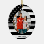 Thin Gray Line Silver Custom Foto Christmas Keramik Ornament (Rechts)