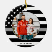 Thin Gray Line Silver Custom Foto Christmas Keramik Ornament (Vorne)