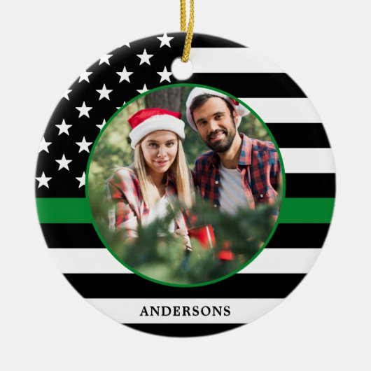 Thin Green Line Custom Foto Militärische Weihnacht Keramik Ornament (Vorne)