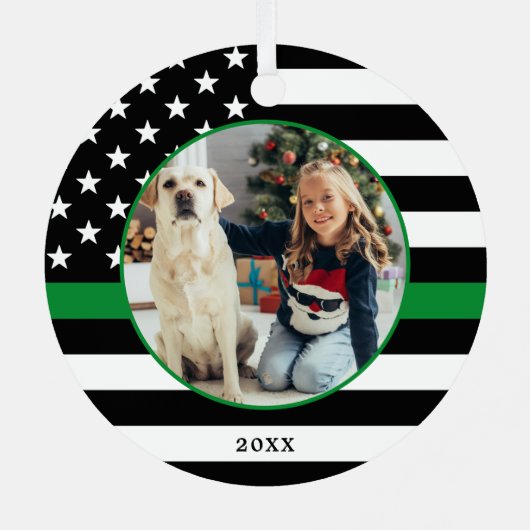 Thin Green Line Custom Foto Militärische Weihnacht Ornament Aus Metall (Rückseite)