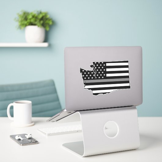 Thin Grey Line Flag Washington Aufkleber (Laptop auf Schreibtisch)