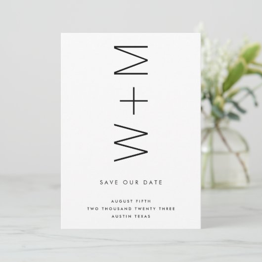 THIN MODERN MONOGRAMM NAMES SAVE THE DATE EINLADUNG (Stehend Vorderseite)