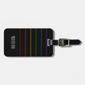 Thin Rainbow Stripes Black Text Gepäckanhänger (Vorderseite horizontal)
