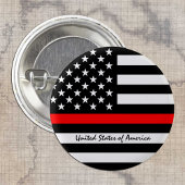Thin Red Line & American Flag Fireman / USA Button