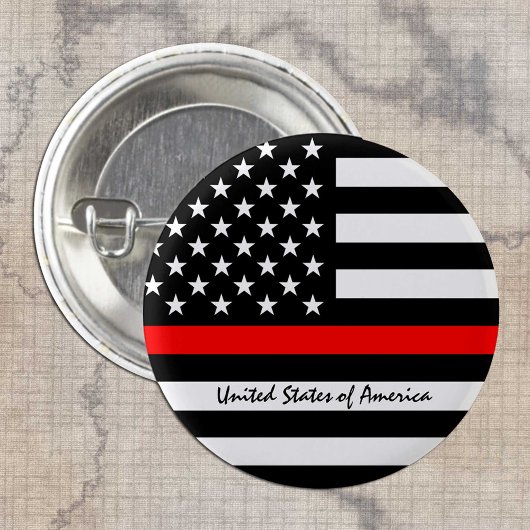 Thin Red Line & American Flag Fireman / USA Button