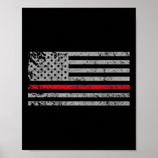 Thin Red Line American USA Flaggen Fireman Unterst Poster (Vorne)