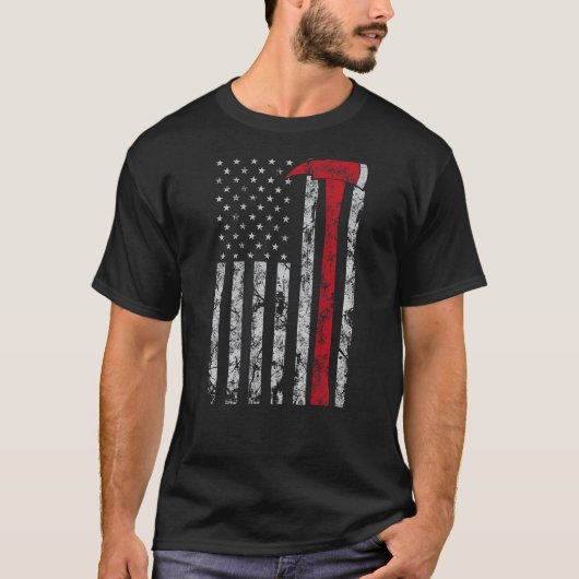 Thin Red Line Ax American Flag Patriot Firefikäte T-Shirt (Vorderseite)