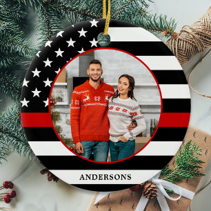 Thin Red Line Custom Foto von Firefighter Christma Keramik Ornament
