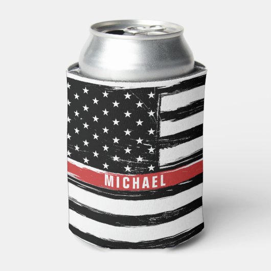 Thin Red Line Feuerwehrflaggengrunge personalisier Dosenkühler (Kanne Vorderseite)
