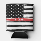 Thin Red Line Feuerwehrflaggengrunge personalisier Dosenkühler (Rückseite)